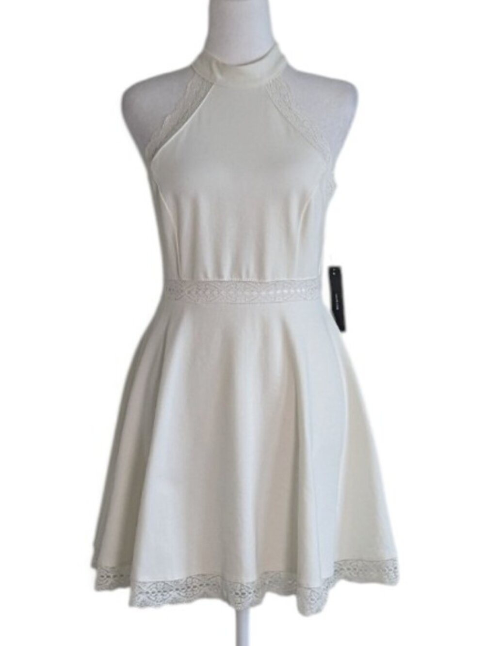 LULUS Women's Halter Neck Fit and Flare Lace Accent Dress  Size S  White